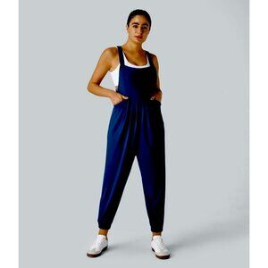 Halara Womens Adjustable Strap Relaxed Fit Blue Overalls With Pockets Size Large
